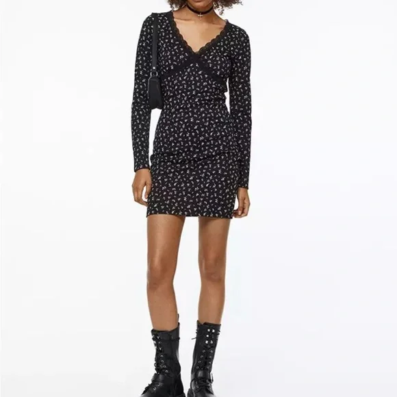 lace-trim mini dress in black Lace-Trim Mini Dress in Black